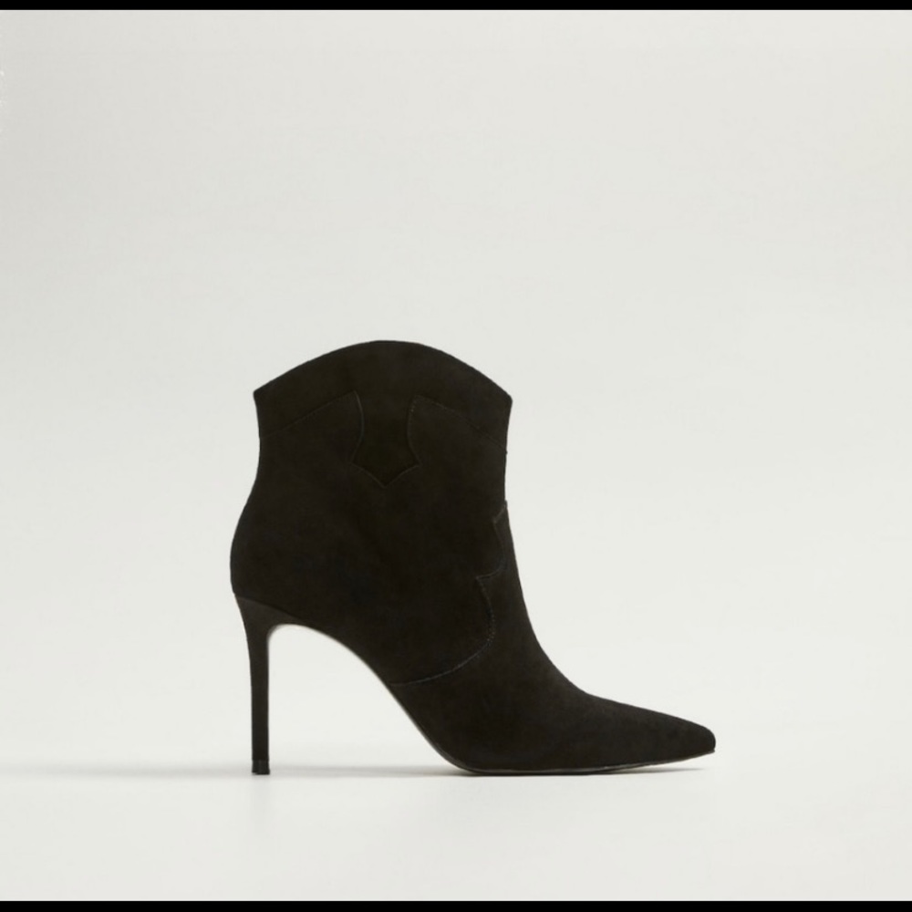 MANGO LEATHER BLACK HEEL ANKLE BOOTS